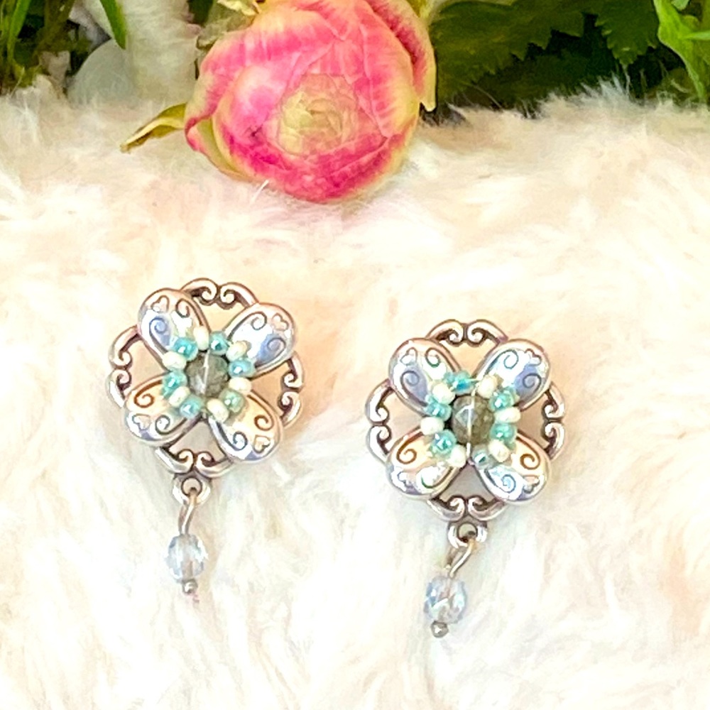 ⭐️SOLD⭐️Brighton ARIEL FLOWER blue pink crystal beads Flower bracelet earrings - Picture 8 of 16